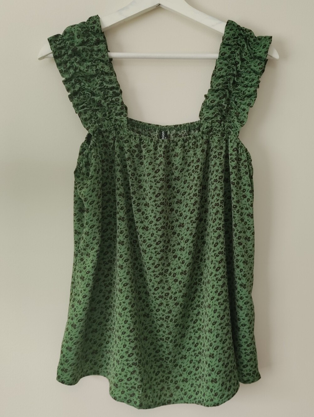 Green Floral Ruffle Strap Tank Top